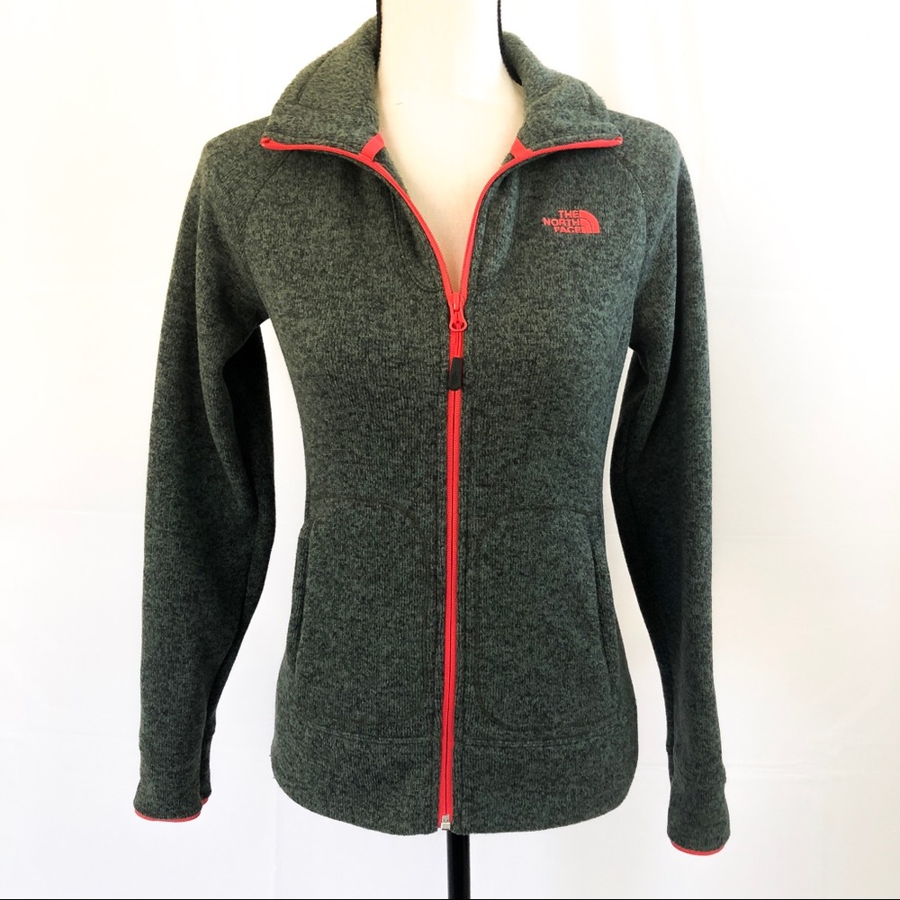 North Face olive zip up w/ orange accents